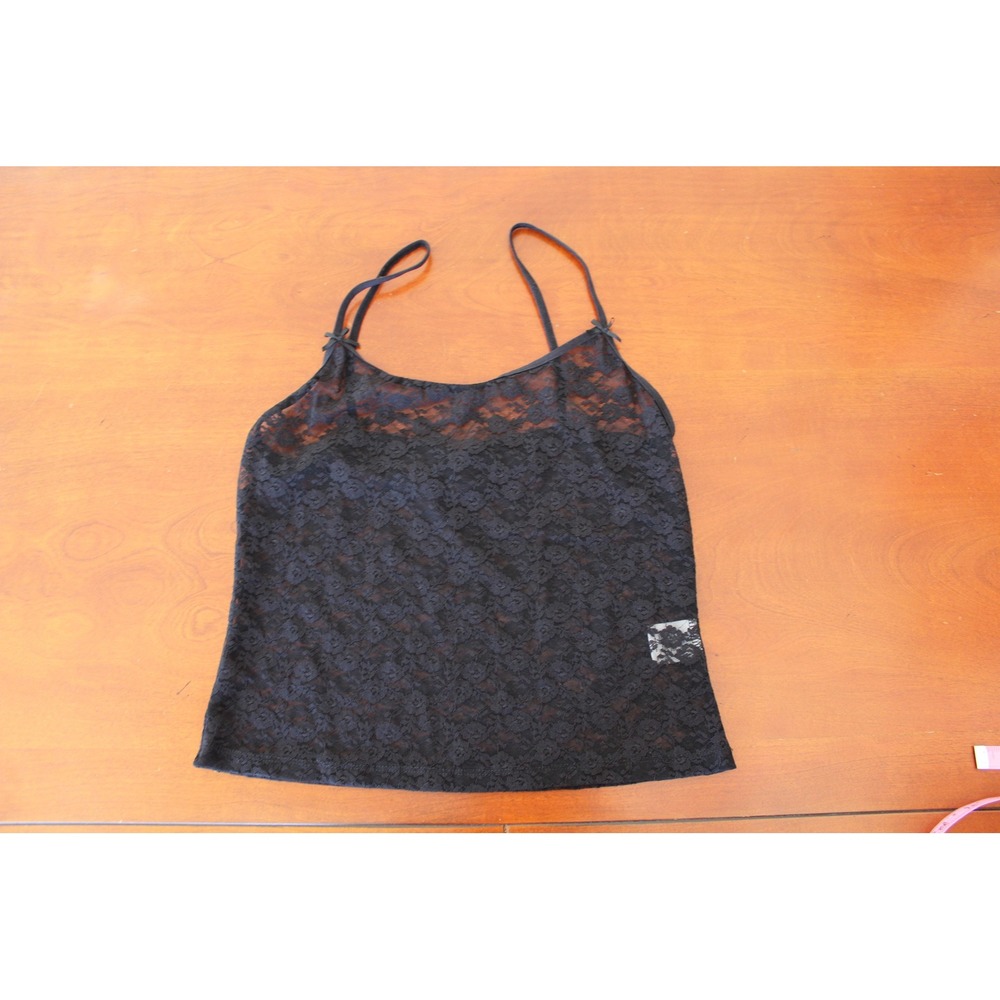 J. Galt Black Lace Bow Cami Sheer Floral Camisole Top MH767-Z367S Medium Large